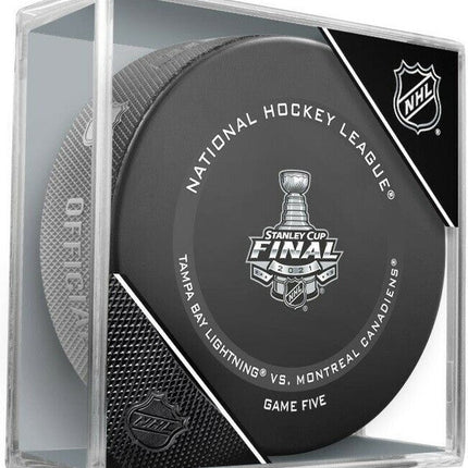2021 Stanley Cup Final Game Five Tampa Bay Lightning vs. Montreal Canadiens NHL Ice Hockey Sher-Wood Official Game Puck IN CUBE
