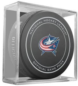 Columbus Blue Jackets Throwback NHL Team Sher-Wood Official Ice Hockey Game Puck IN CUBE