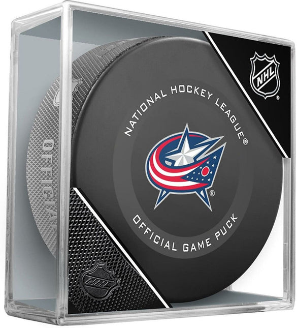 Columbus Blue Jackets NHL Ice Hockey Team Sher-Wood Official Game Puck IN CUBE 2021-2022