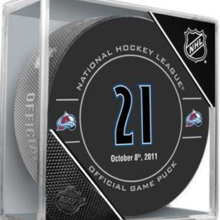 PETER FORSBERG RETIREMENT NIGHT GAME PUCK 10/8 21 COLORADO AVALANCHE Sher-Wood Official Ice Hockey Game Puck IN CUBE